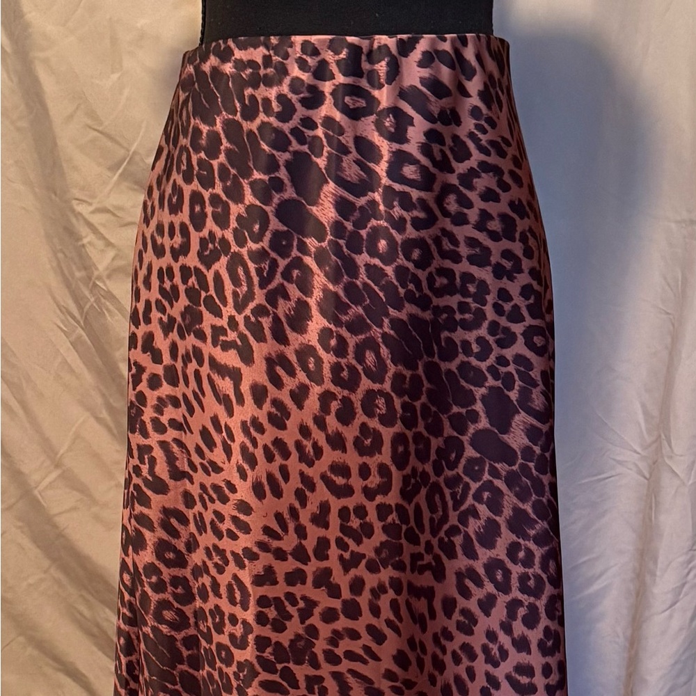 Leopard Print Satin Skirt